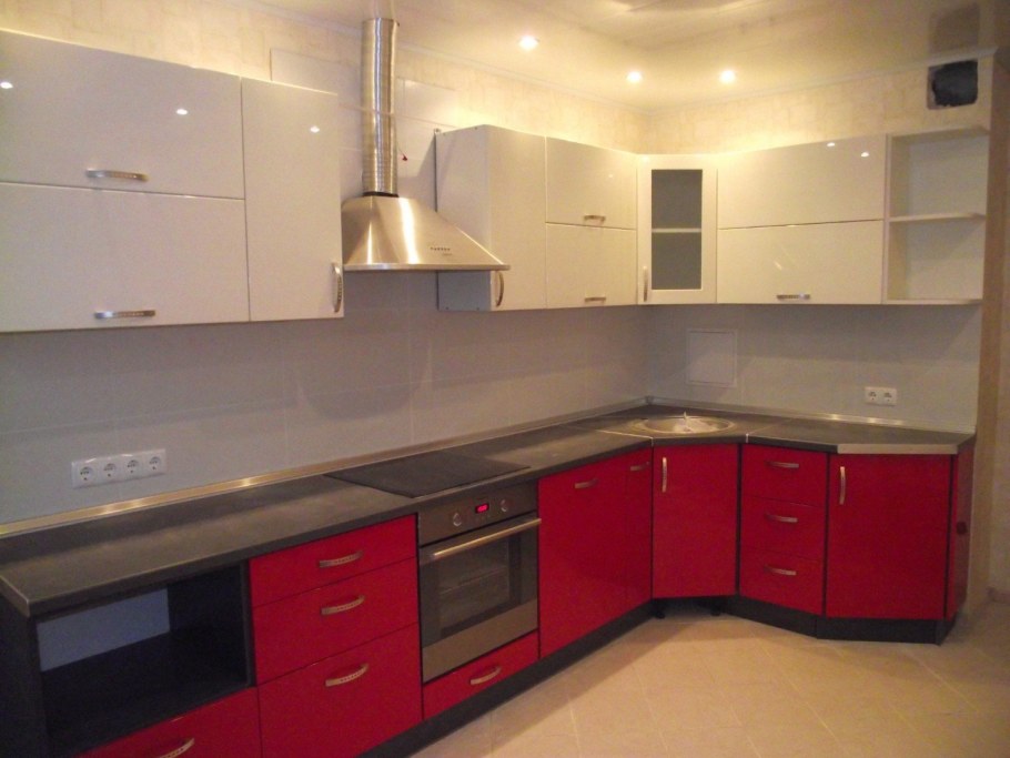 Кухни угловые красные глянцевые