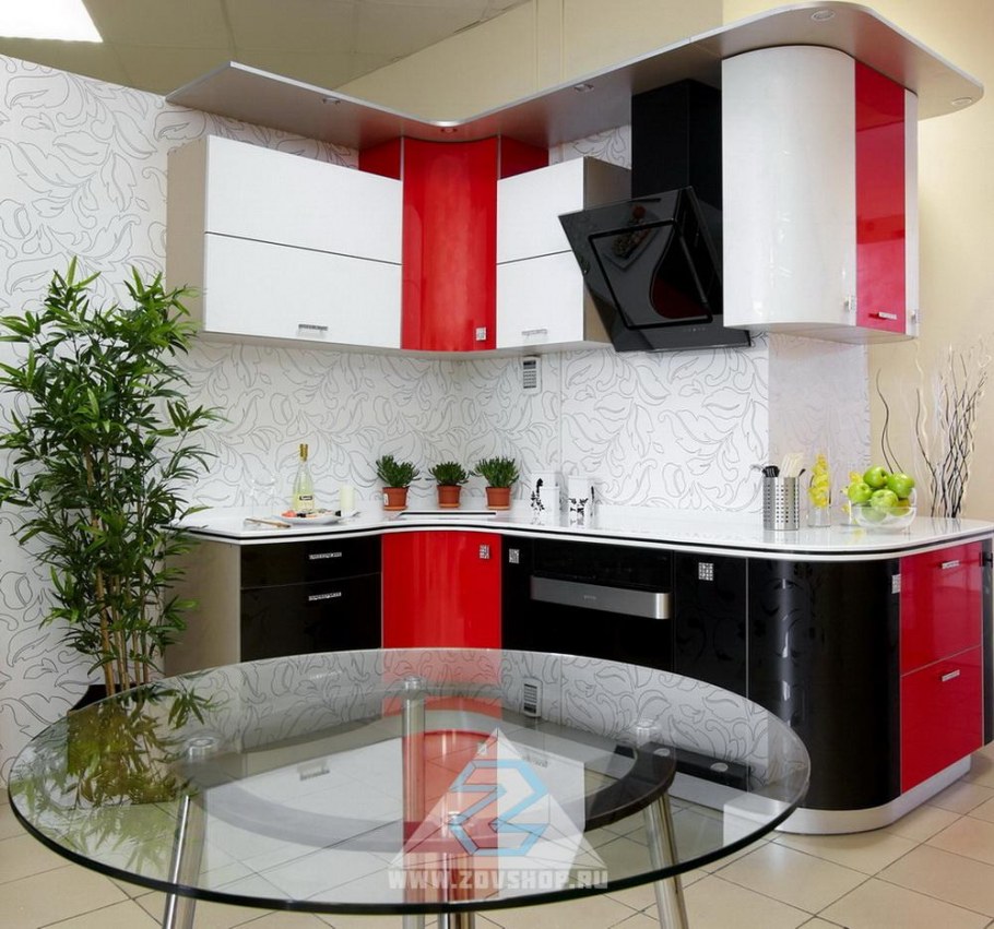 Кухонный гарнитур угловой красный