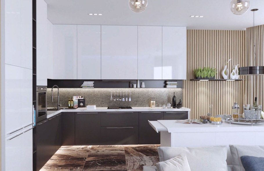 Плитка под дерево на кухне