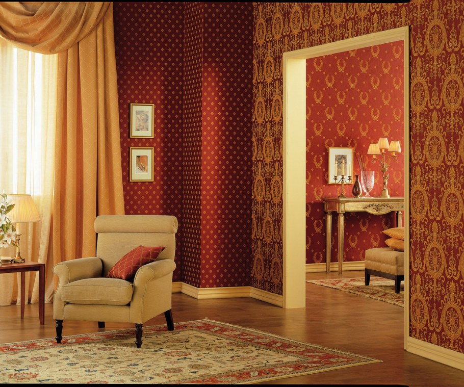 Ткань на стене в интерьере