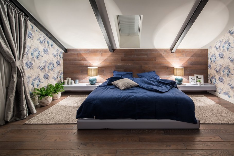 Спальня на мансарде в современном стиле