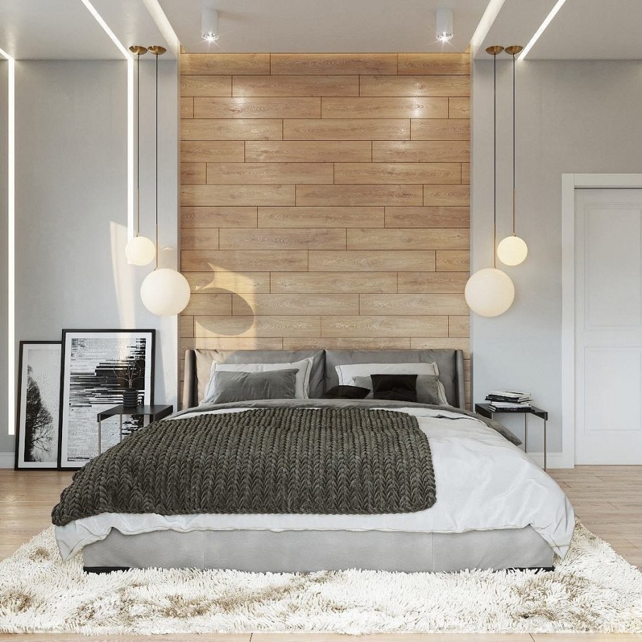 Стильная спальня современная с деревом