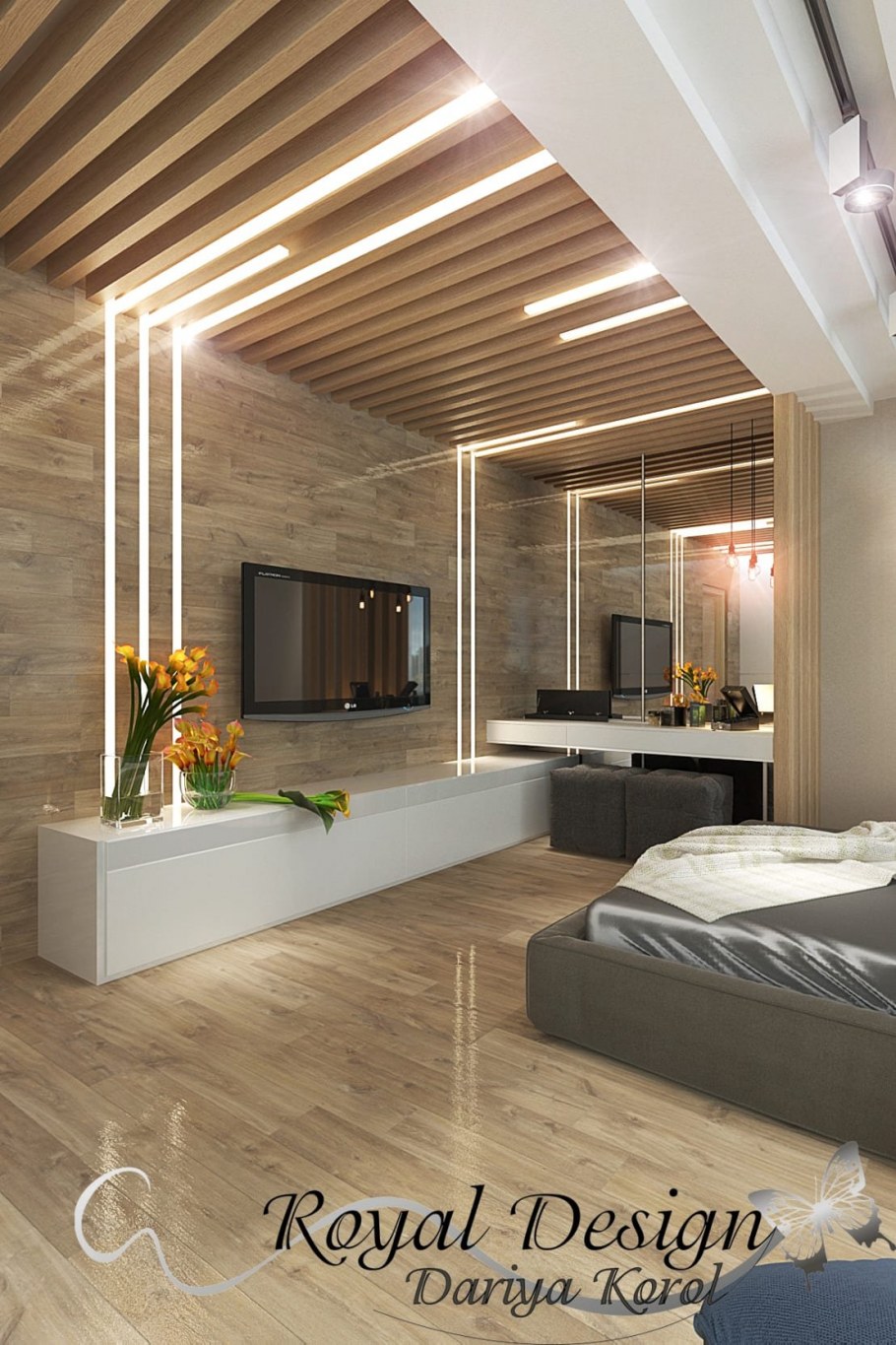 Ламинат на стене в интерьере