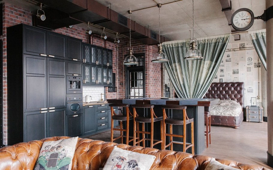 Кухня гостиная в Индустриальном стиле