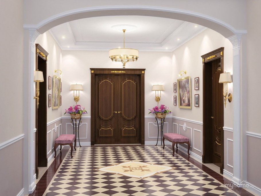 Прихожая в коттедже в классическом стиле