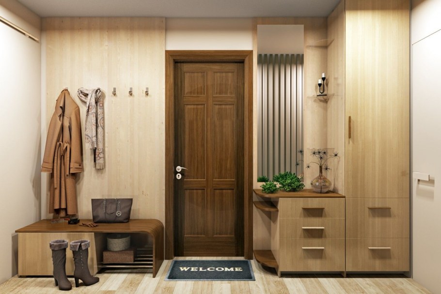 Шкаф в прихожую с рейками