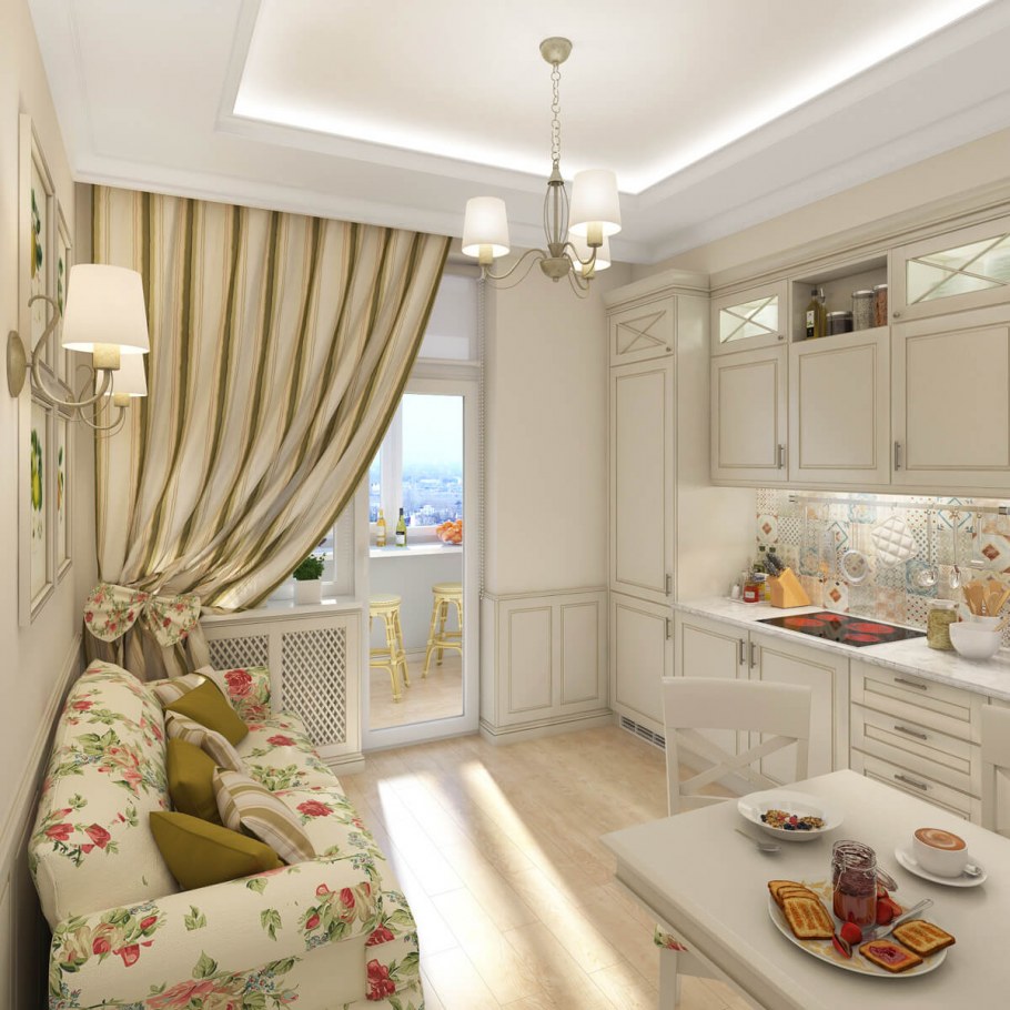 Интерьер кухни 9м2 Прованс