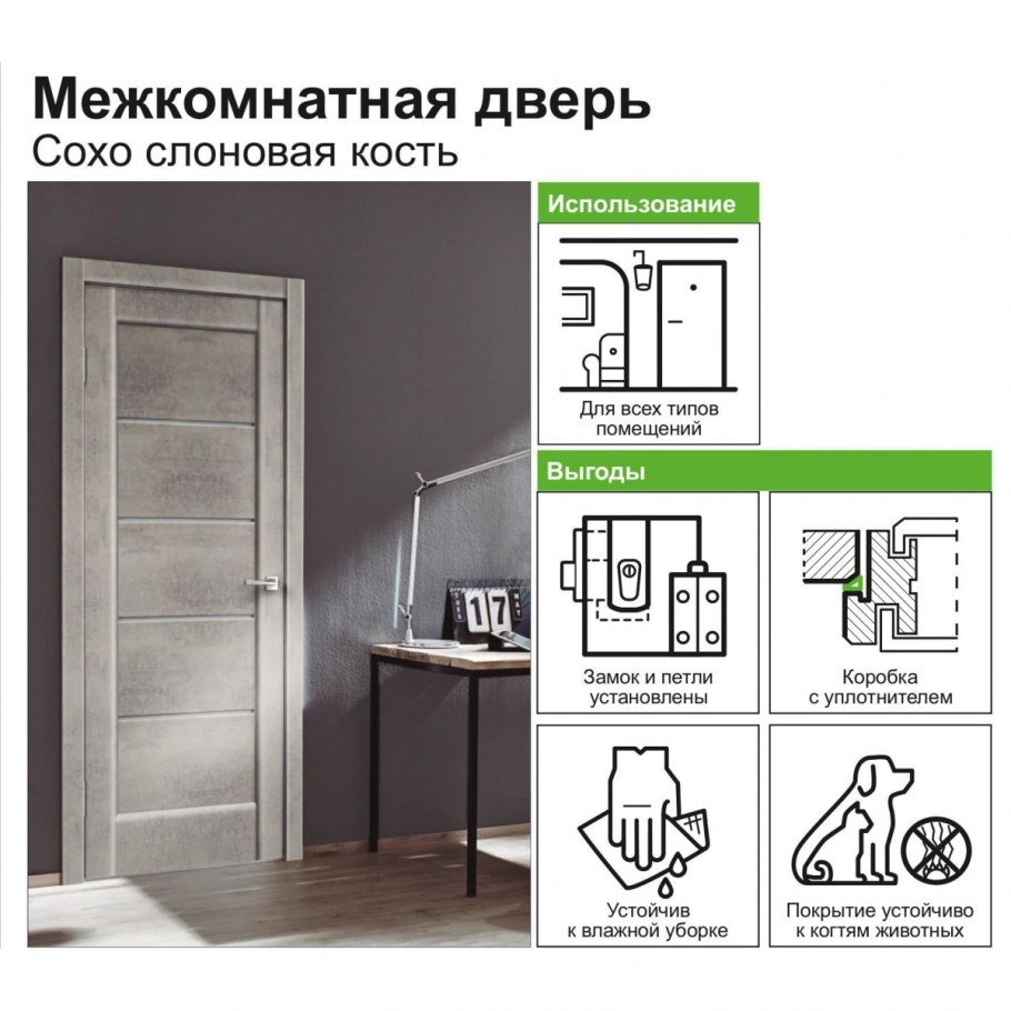 Дверь межкомнатная Сохо остеклённая ПВХ цвет лофт светлый 70x200 см