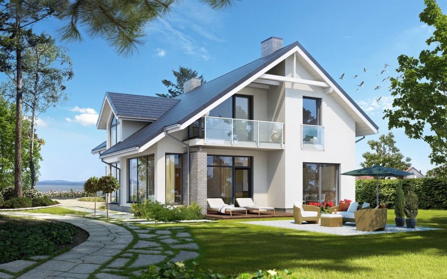 Гостиная с большими окнами