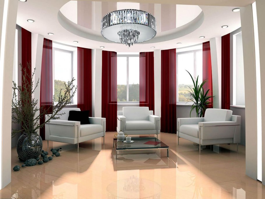 Интерьер гостиной с эркером