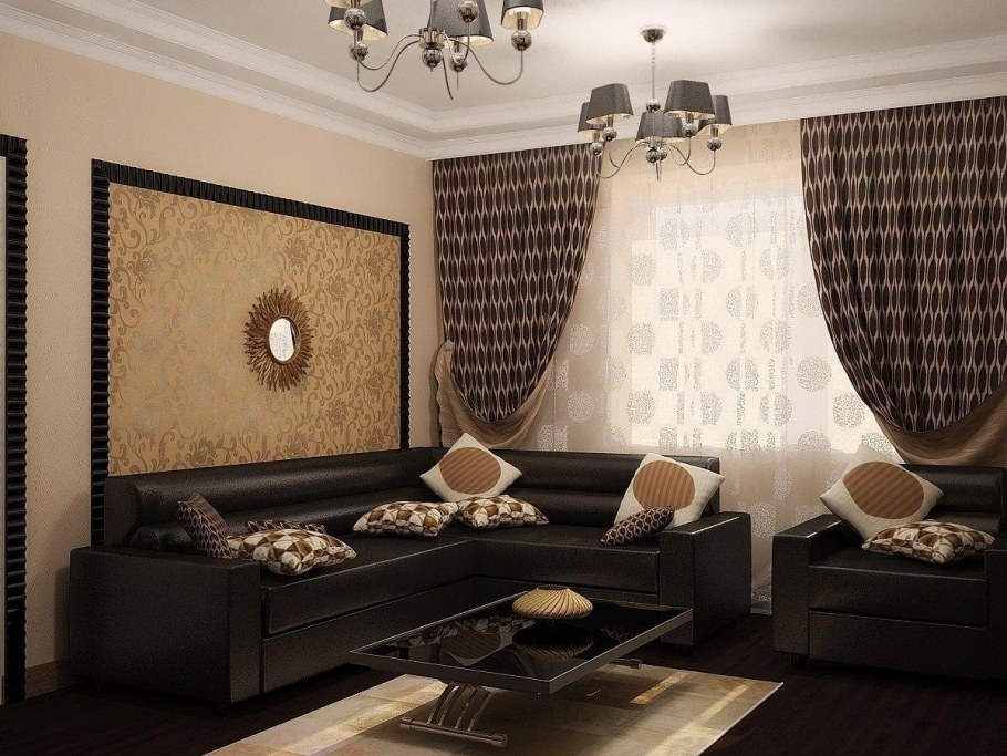 Коричневый диван в гостиной