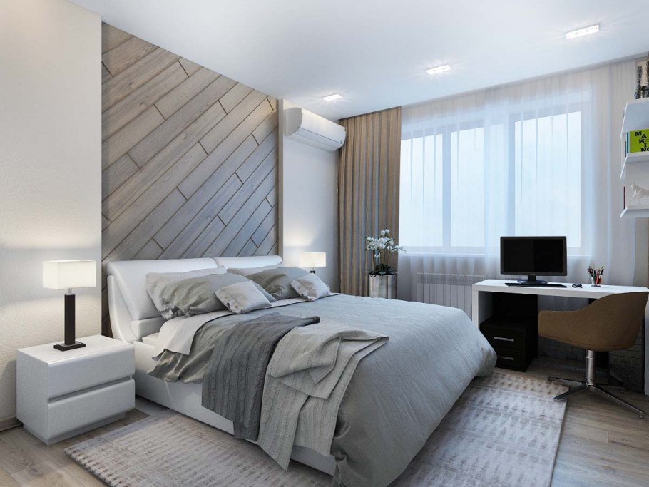 Ламинат на стене в спальне