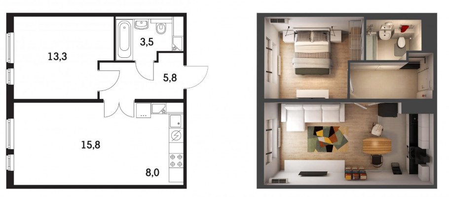 3д планировка квартиры п44т