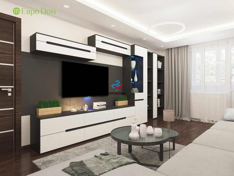 Телевизионная зона в гостиной в современном стиле