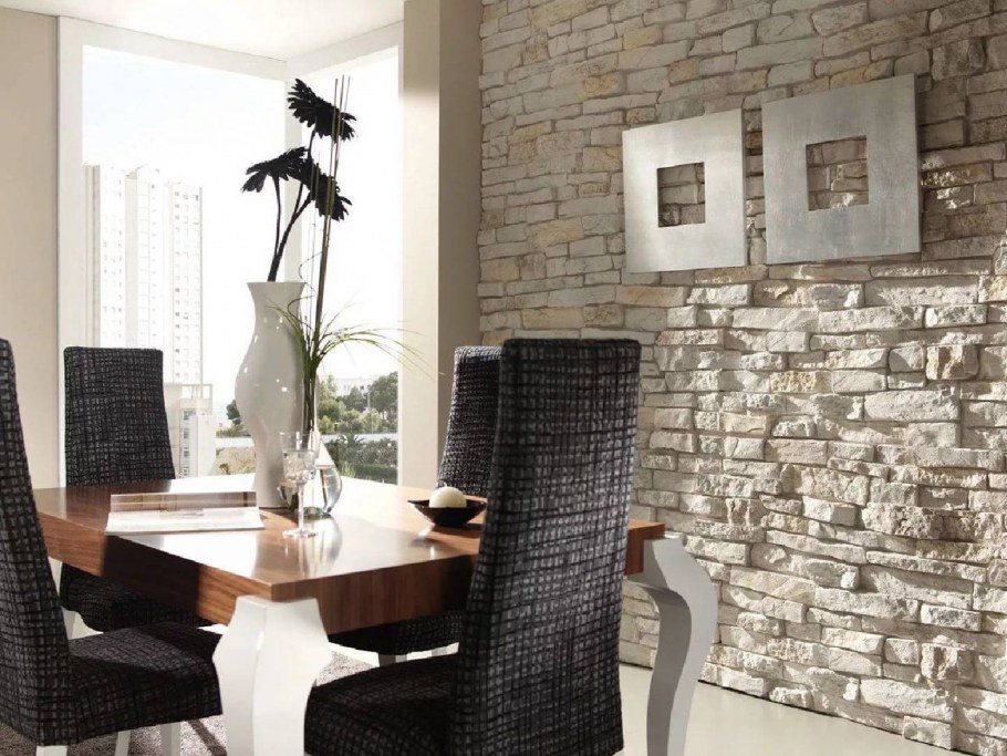 Гипсовый кирпич в интерьере кухни