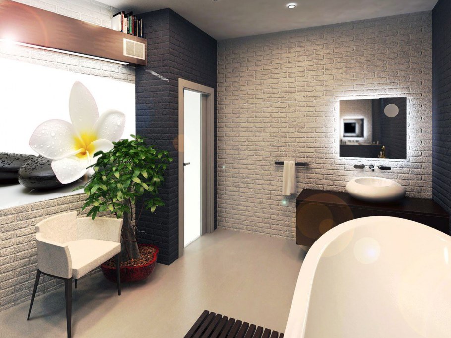 Кирпичный фартук на кухне