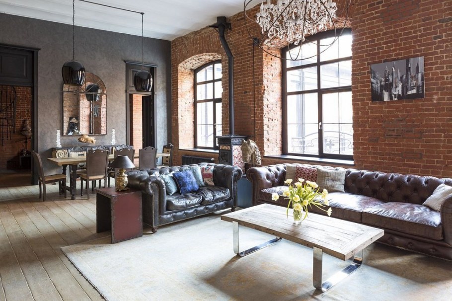 Гостиная лофт гранж