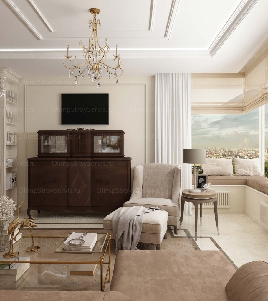 Дизайн гостиной в евротрешке