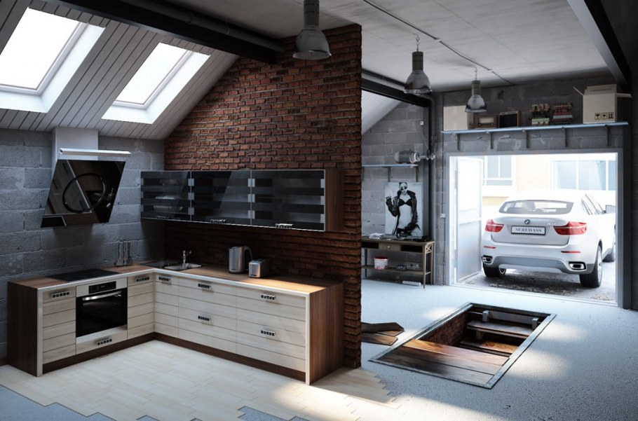 Interer magzina awtozapchastey v stile Loft