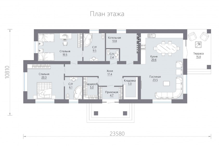 Планировка одноэтажного Шале