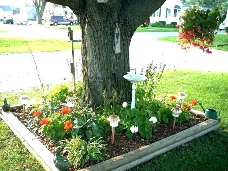 Приствольная клумба у яблони