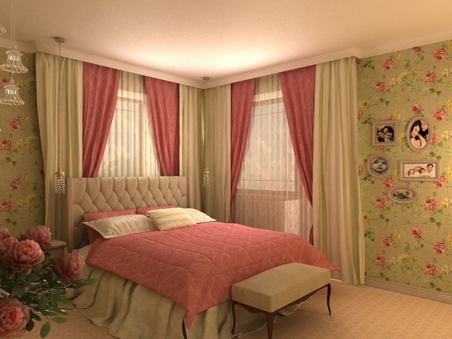 Шторы в цветочек в интерьере