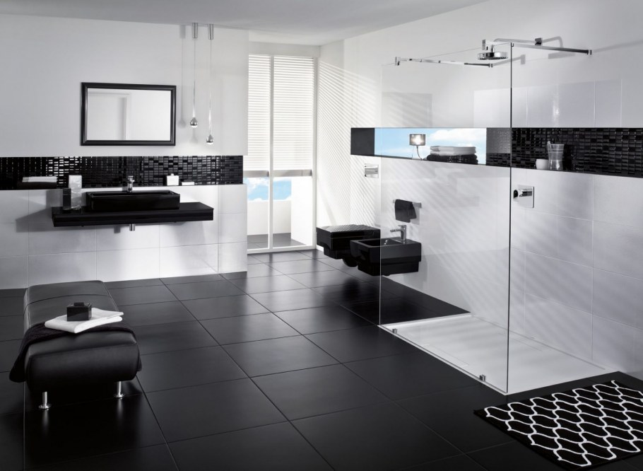 Черный пол белые стены в ванной