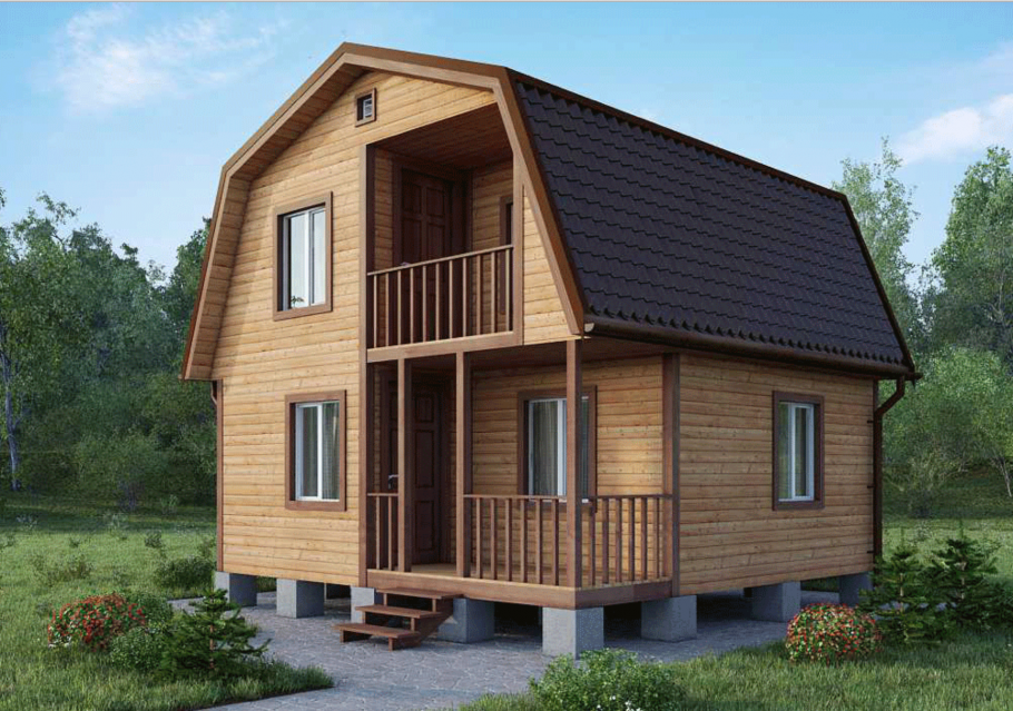 Дачный дом с мансардой 6х6м