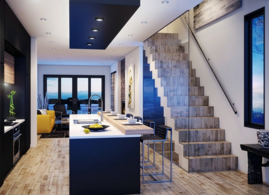 Холл в стиле лофт в загородном доме