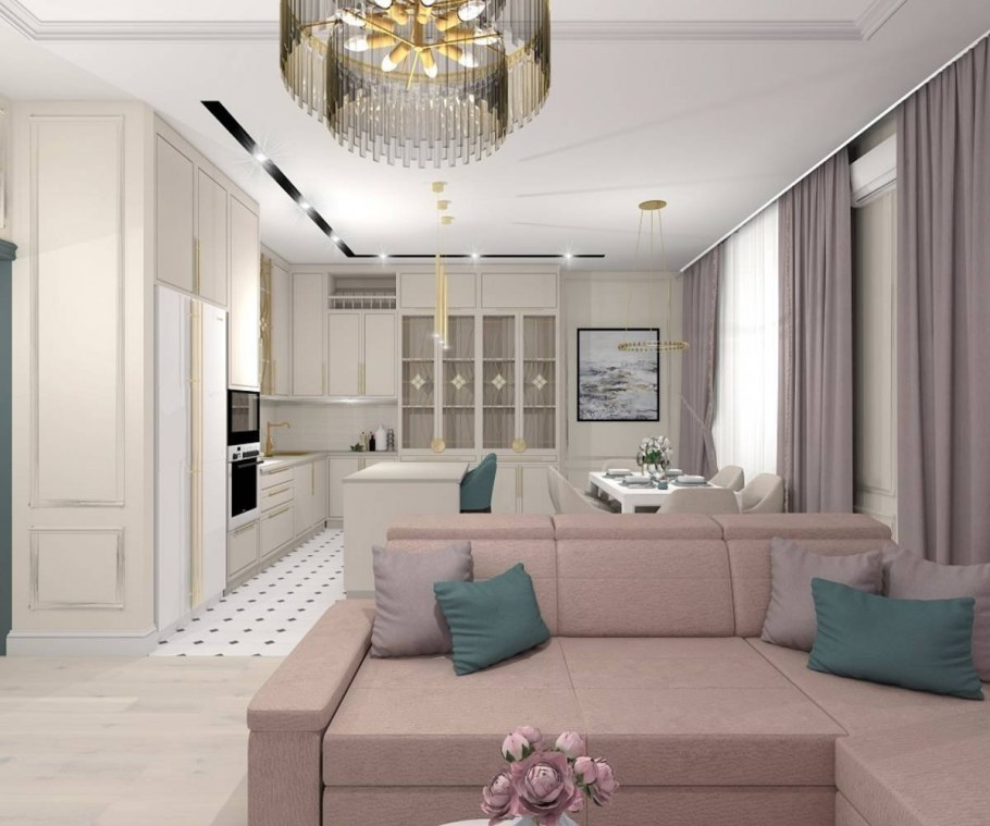 Кухня-гостиная Неоклассика 20 кв метров