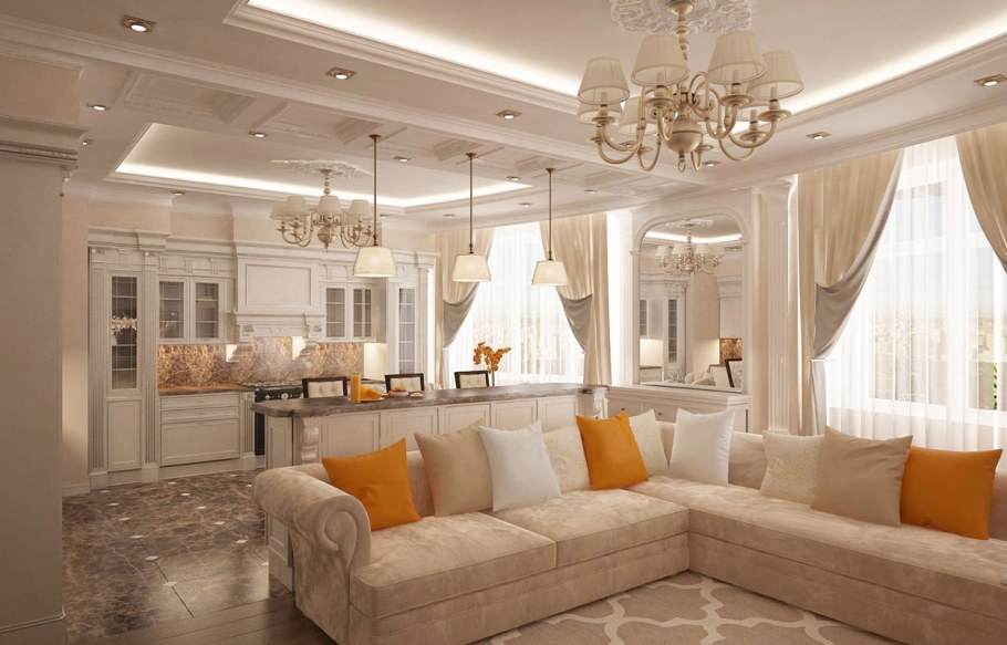 Зонирование кухни-гостиной 30 кв.м