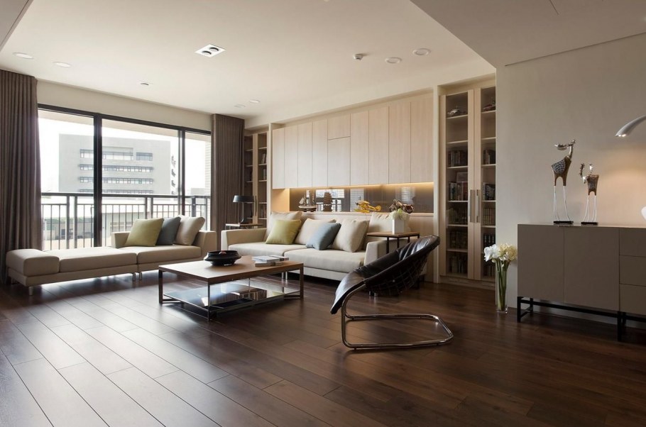 Плиточный пол в гостиной