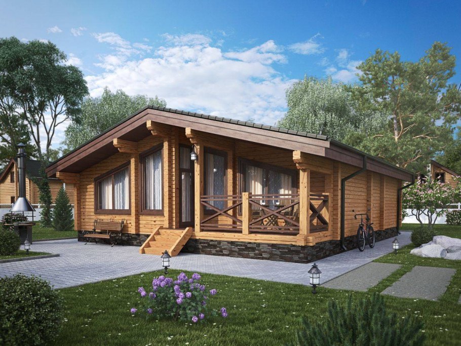 Одноэтажный дом из двойного бруса