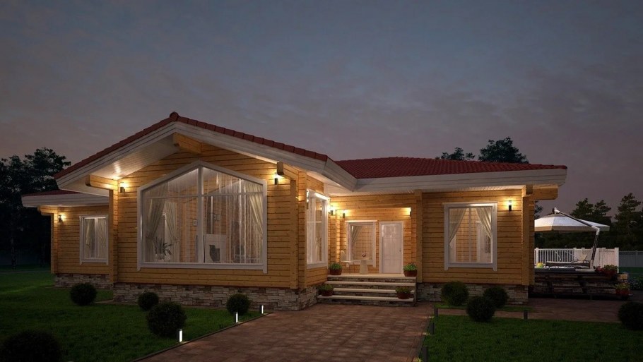 Шале одноэтажный с односкатной крышей