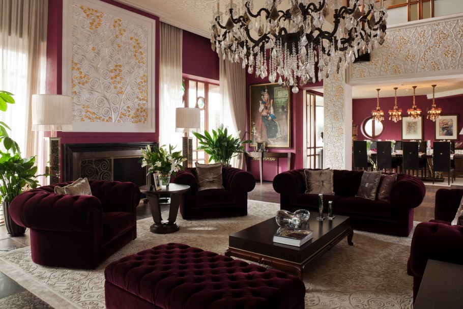 Гостиная в бордовом цвете