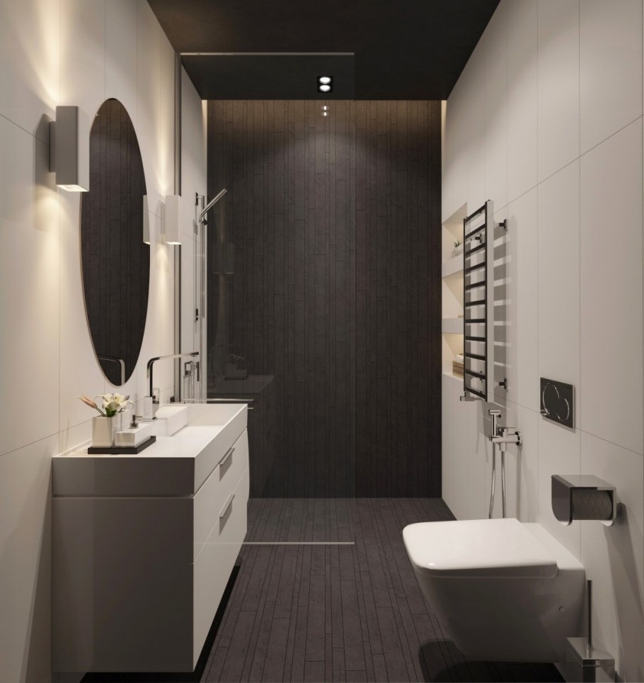 Душевая в узкой ванной комнате