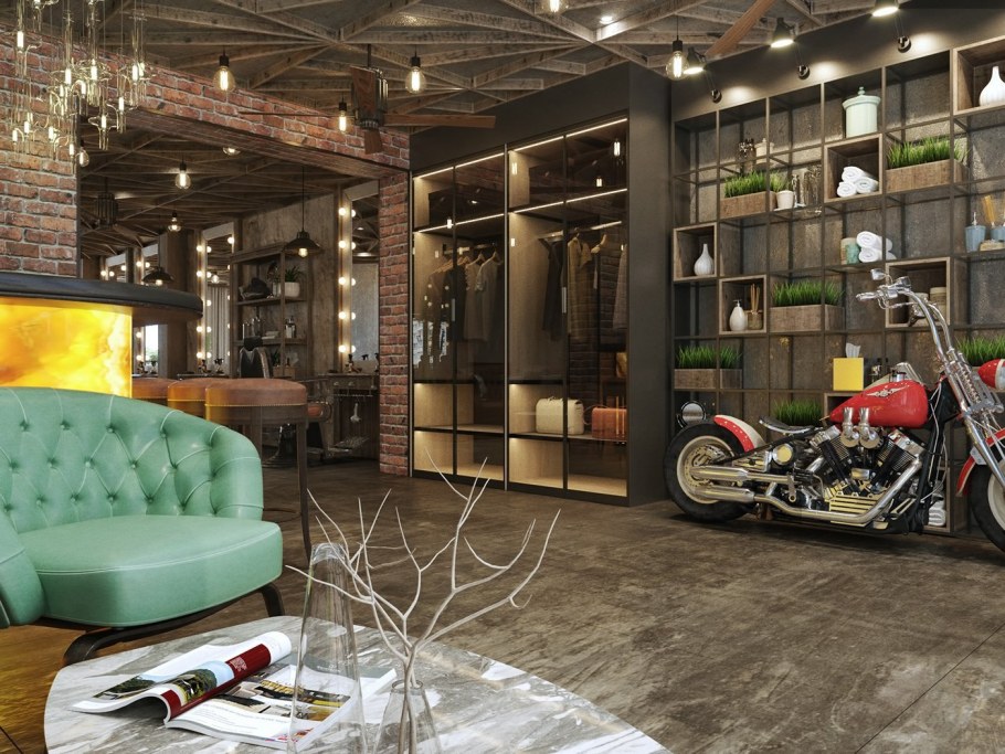 Интерьер салона красоты в стиле лофт