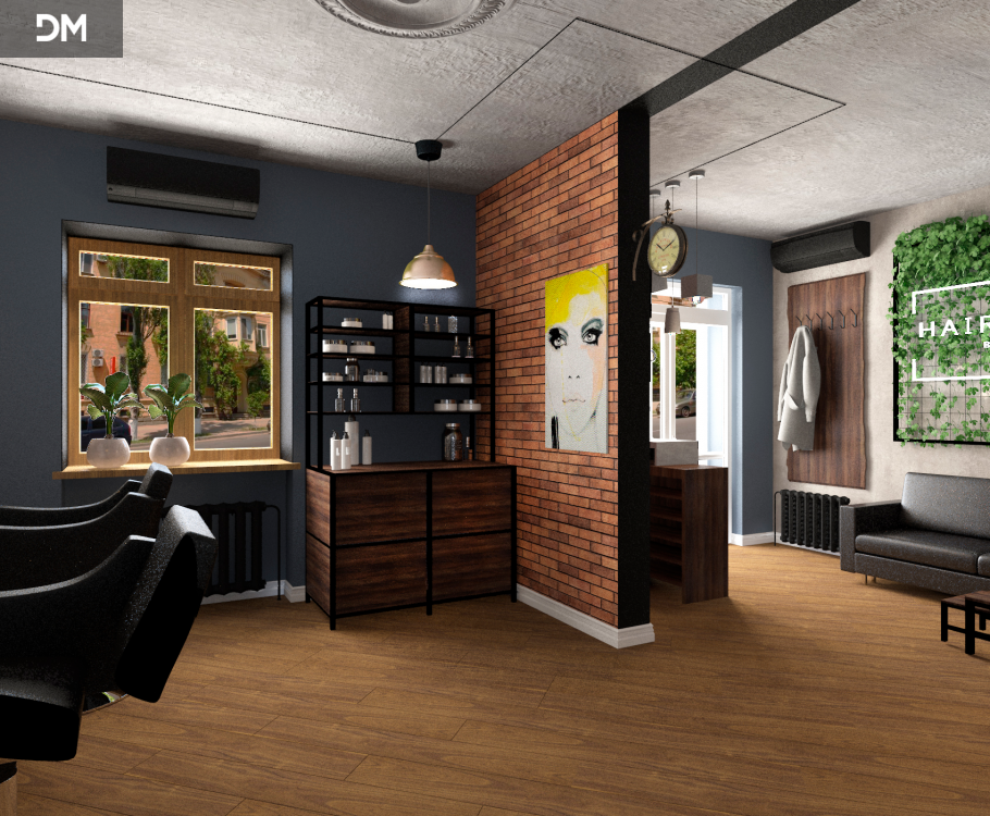 Салон парикмахерская в стиле лофт