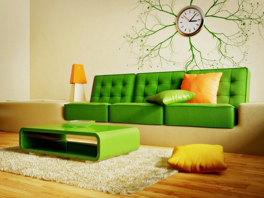 Зеленый диван в интерьере