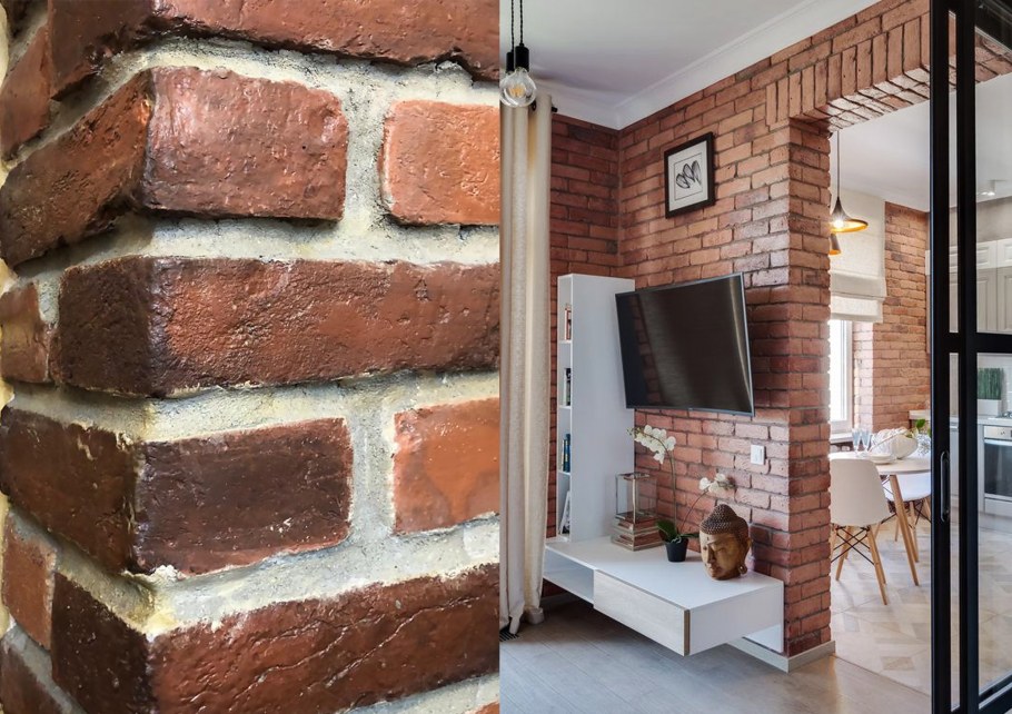 Декоративная плитка под кирпич на кухне