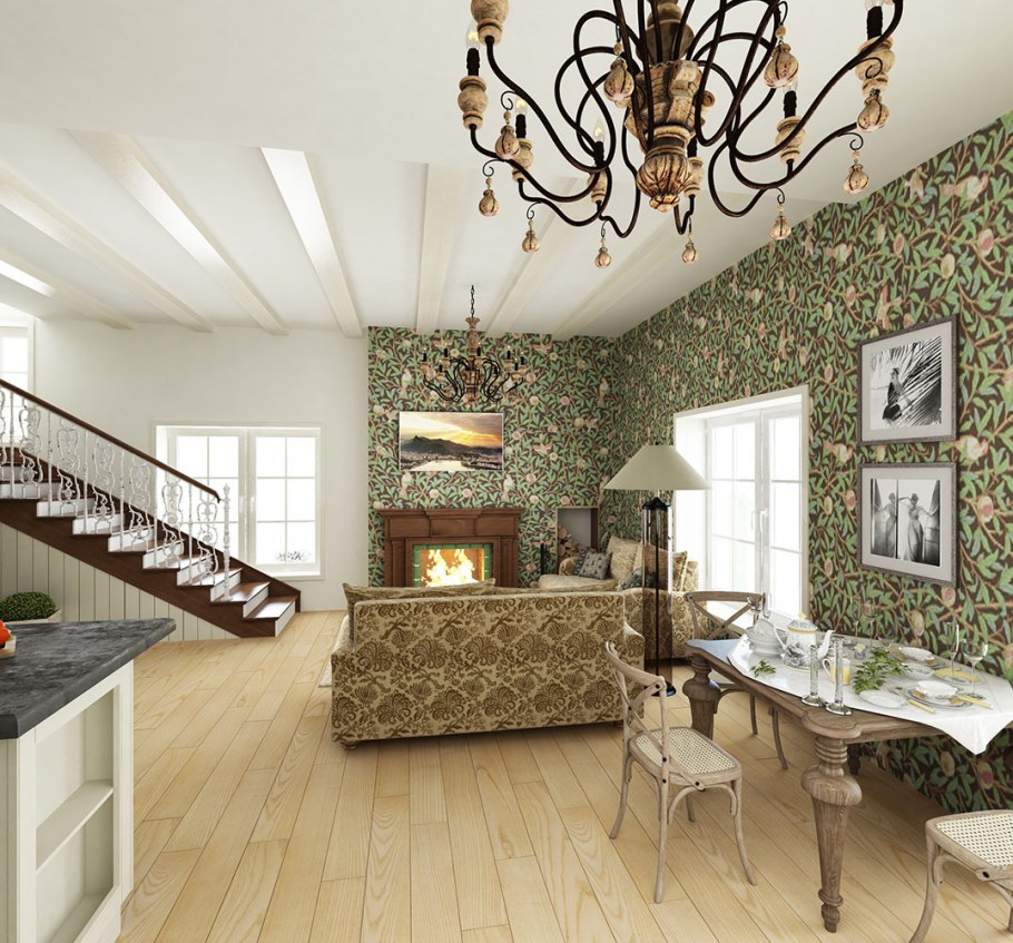 Интерьер кухни в частном доме обои