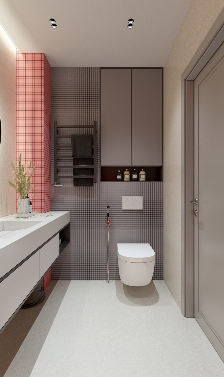 Серая ванная комната и туалет