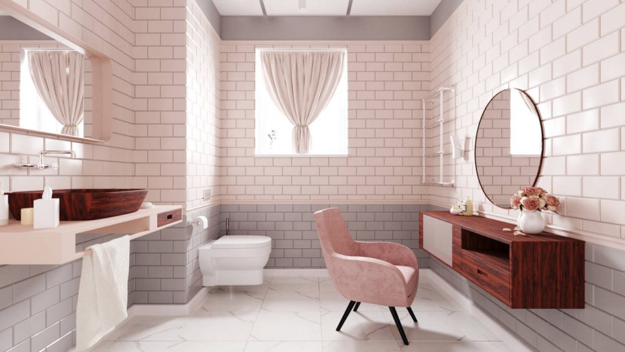 Ванная в пудровом цвете
