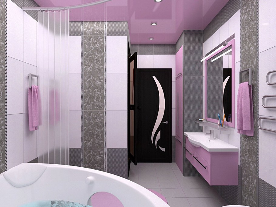 Ванная в серо розовых тонах