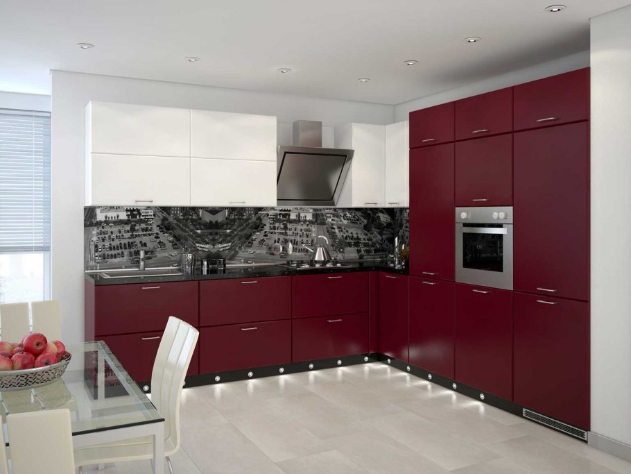 Кухонный гарнитур бордовый с розовым