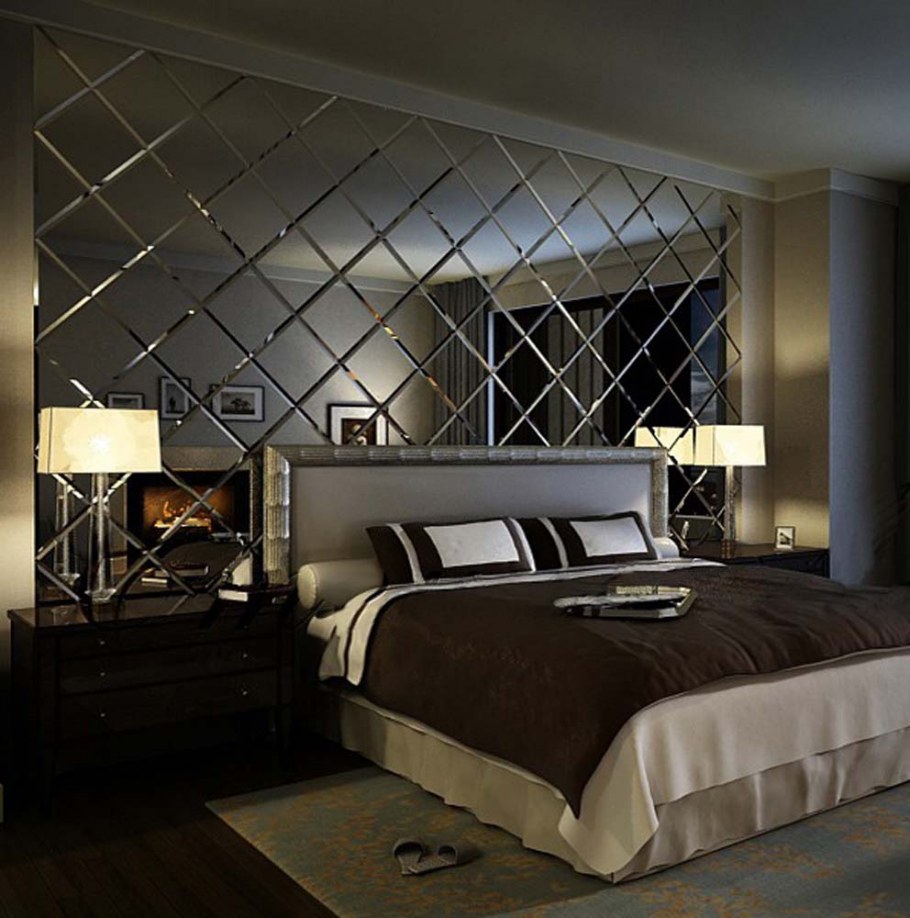 Зеркальная плитка в спальне