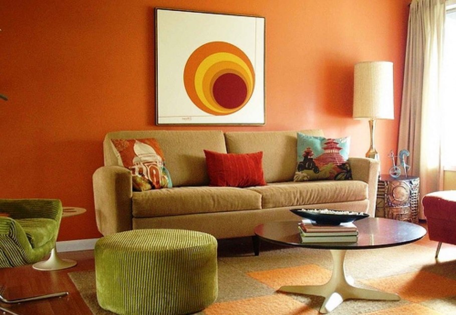 Гостиная в оранжевых тонах