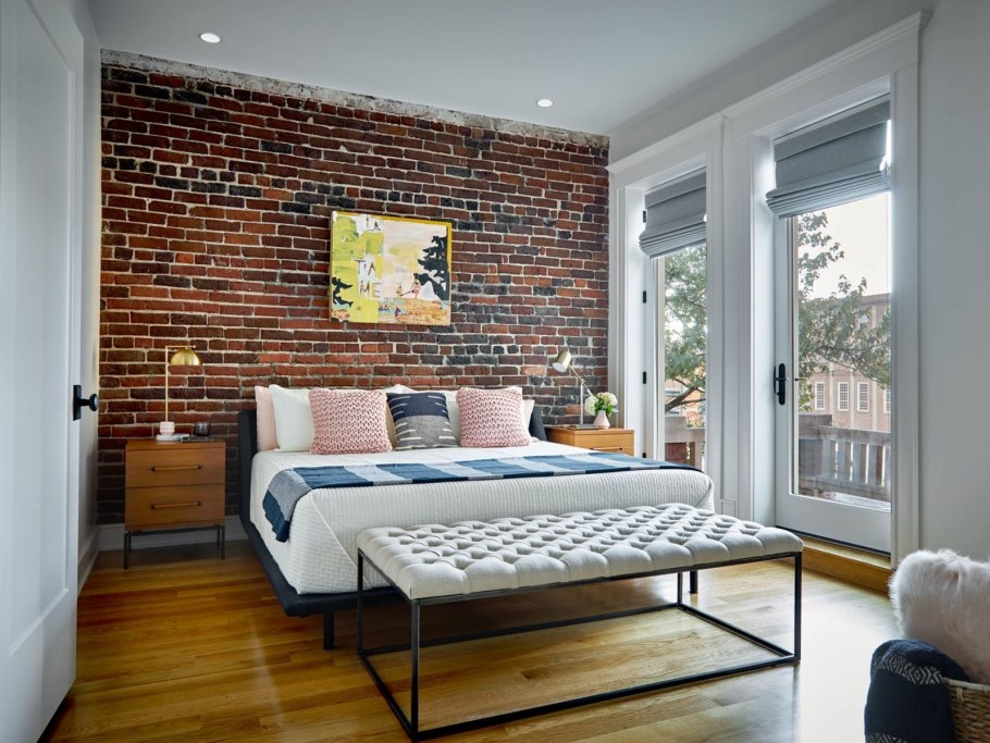 Акцентная стена в спальне в стиле лофт