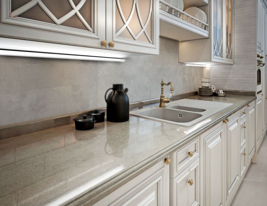 Фартук из керамогранита на кухне