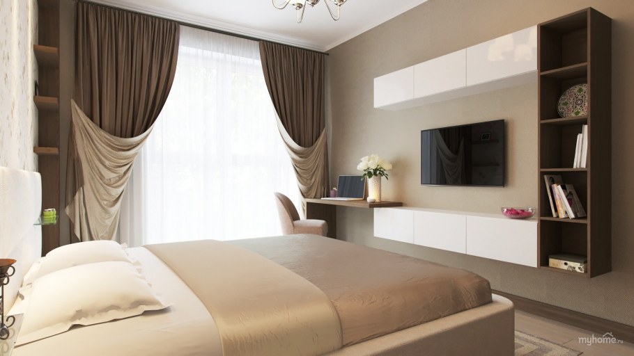 Шторы в спальню коричневые с бежевым